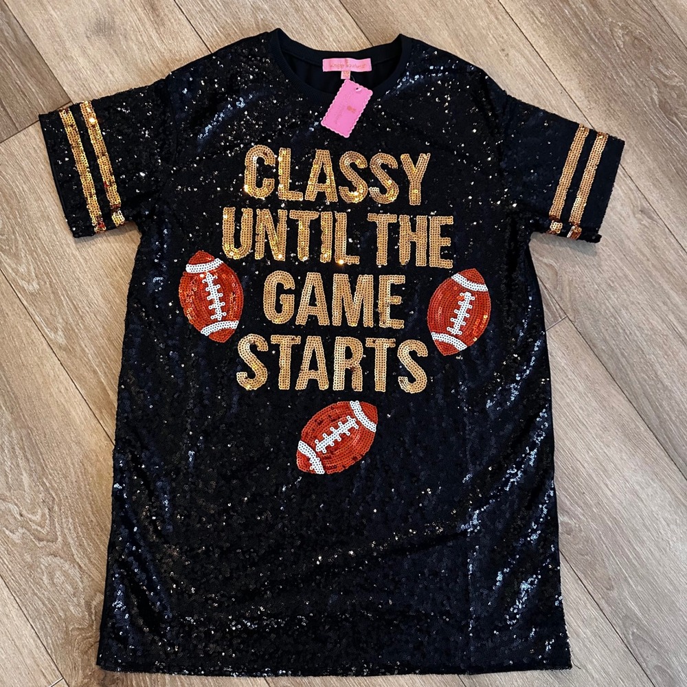 Simply Southern Football Sequin Dress Black Classy Until The Game Starts S/M